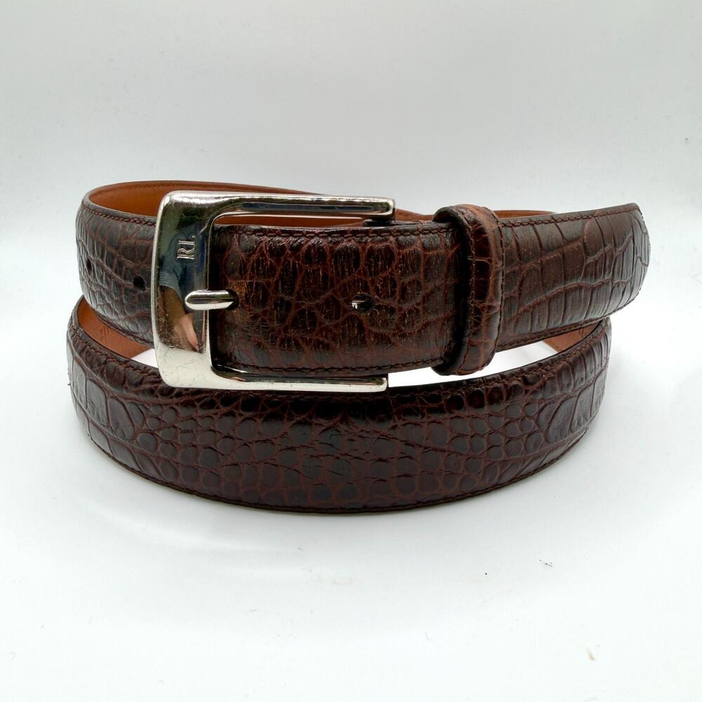 Vintage 90s Polo Ralph Lauren Brown Croc Leather Belt